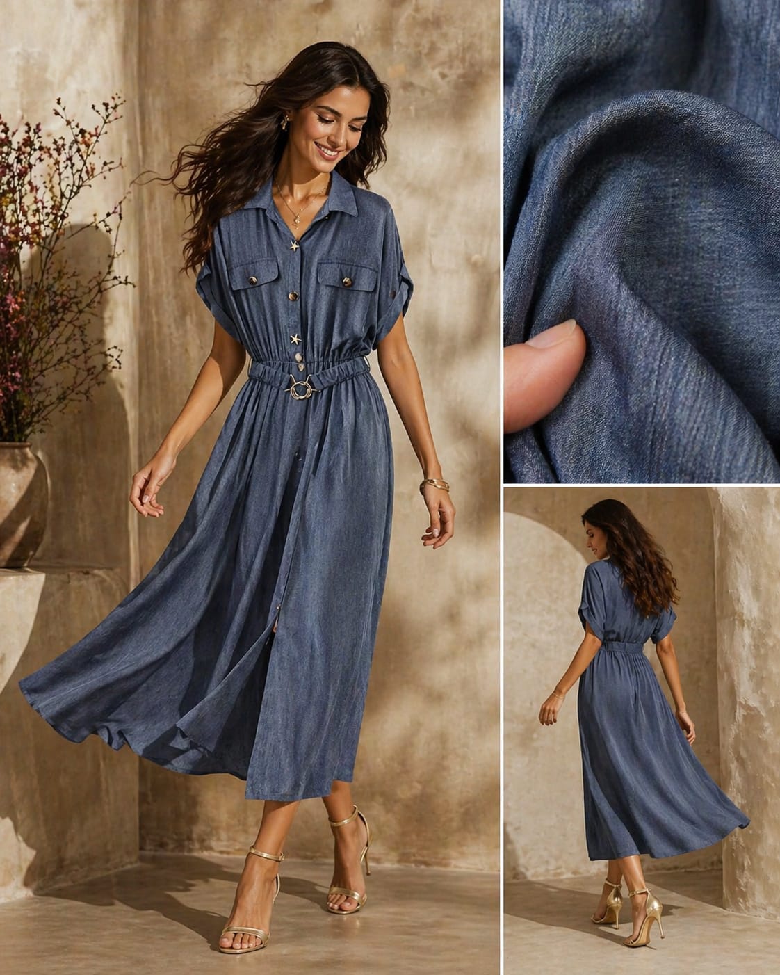 Rochie Midi Albastru Denim Effect – Vâscoză