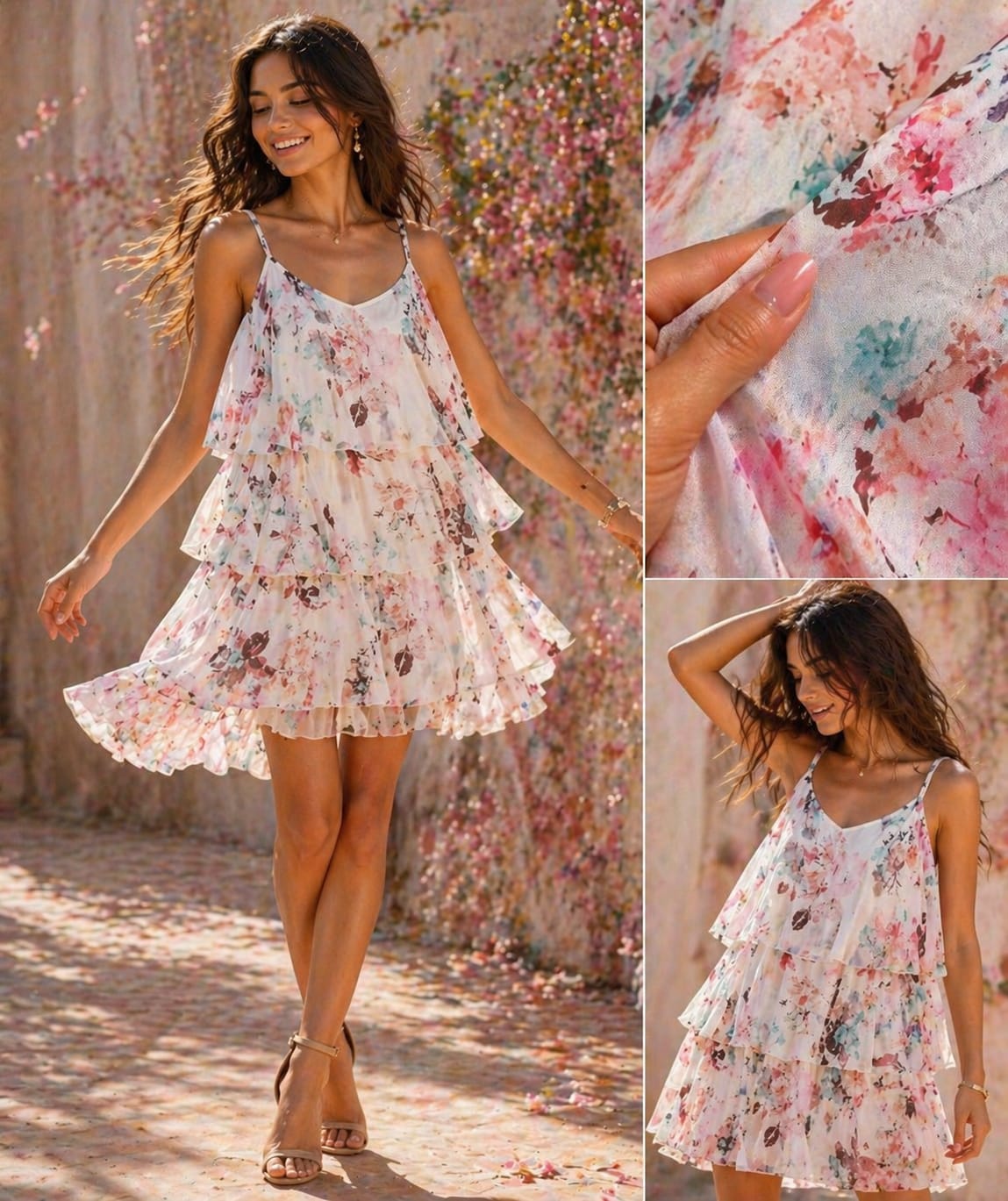 Rochie Mini Florală Albă cu Volane – 100% Bumbac Blu Royal Italia