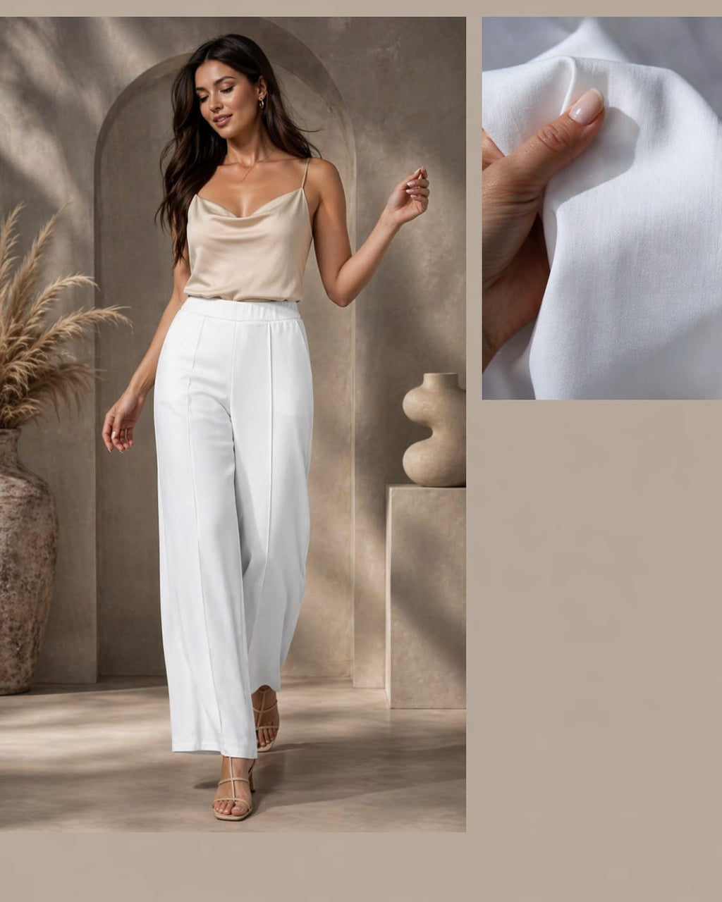 Pantaloni Wide-Leg Albi cu Talie Înaltă – Produși în Italia